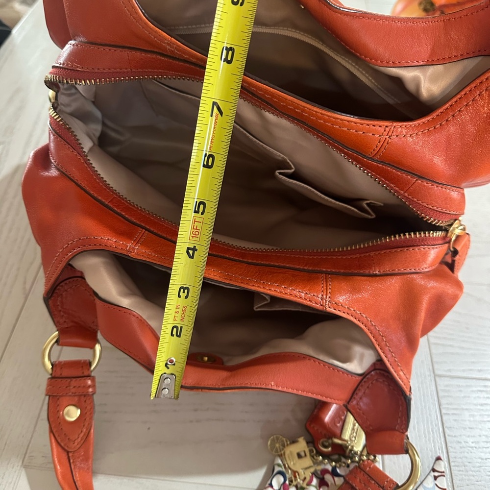 Coach Orange red Leather Shoulder Bag with Scarf Accent - Picture 8 of 10